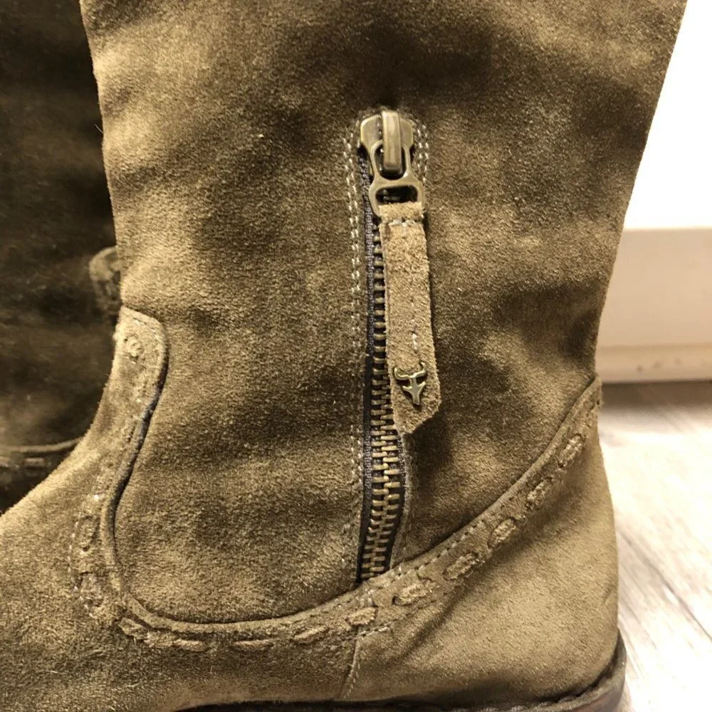 Trask Women's Size 7.5 Olive Green Suede Leather Boots Mid Calf Army Green